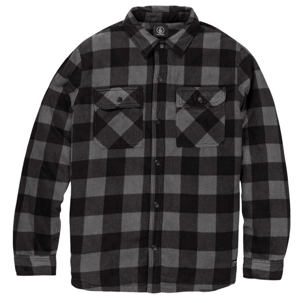 Volcom Men’s Bowered Fleece Jacket Shacket Black Gray Plaid Size Large‎ EUC